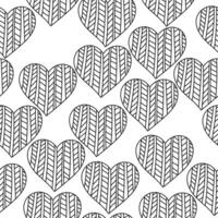 Seamless pattern of contour hearts with linear zen patterns, heart decor for design vector