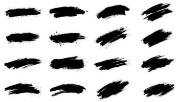 Set of brush strokes, various shapes. Lines, waves, stripes, rectangles, text background with rough edges. Hand drawn style collection of different graphic elements vector
