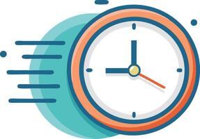 Speeding clock with blue and orange elements, cartoon style symbol of fast time vector