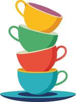 Stack of colorful cups, illustrated in a playful and whimsical cartoon style vector