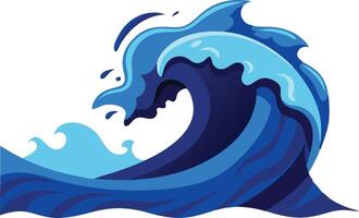 Powerful ocean wave in blue shades crashing, illustrated in a dynamic cartoon style vector
