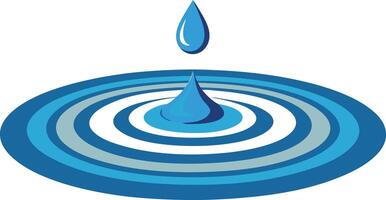 Blue water droplet hitting the surface, creating ripples, illustrated in a simple style vector