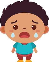 Cartoon child crying with tears, illustrated in a sad and emotional style vector