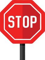 Red stop sign with the word stop in bold white letters, simple road warning illustration vector