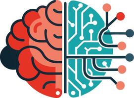 Brain half organic and half digital, representing artificial intelligence, illustrated in a modern style vector