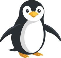 Cartoon penguin standing with wings outstretched, illustrated in a fun and playful style vector