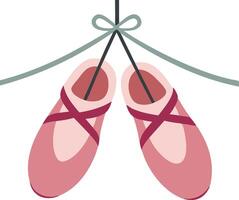 Pink ballet shoes tied with a ribbon, illustrated in a simple and elegant cartoon style vector