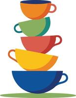 Stack of colorful bowls, illustrated in a simple and fun cartoon style vector