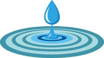 Cartoon water drop creating ripples in a calm pond, illustrated in a serene style vector