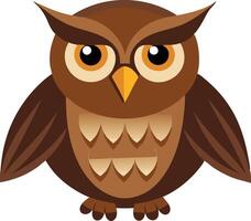 Cartoon owl with big eyes in a cute and detailed style, perched on a branch vector