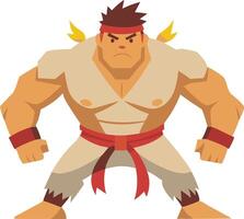 Cartoon character of large and powerful muscular fighter with aggressive facial expression vector