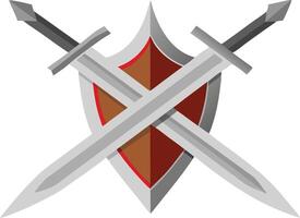 Shield with two crossed swords, symbolizing protection and strength in a cartoon style vector