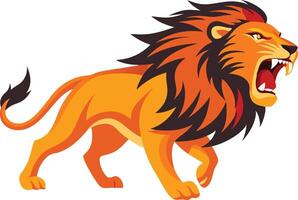 Fierce lion walking with a determined expression, illustrated in a bold cartoon style vector