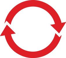 Red refresh icon with arrows forming a circle, symbol of update and reload vector
