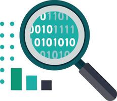 Digital magnifying glass with binary code, symbolizing data analysis and technology vector