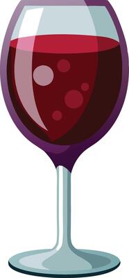 Glass of red wine, simple and elegant cartoon illustration of a drink