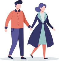 A simple illustration of a couple walking hand in hand, symbolizing companionship, love, and peaceful moments. vector