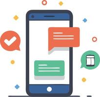 A illustration of a smartphone with several notifications, symbolizing connectivity, communication, and modern technology. vector