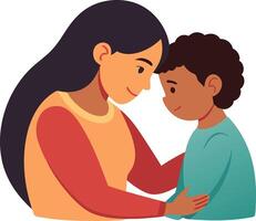 A touching illustration of a mother and child with foreheads touching, symbolizing love, trust, and emotional connection. vector