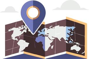 A illustration of a map with a location pin, symbolizing navigation, travel, and exploration in a modern design. vector