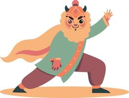 A playful illustration of a character in martial arts stance, symbolizing energy, action, and combat readiness. vector
