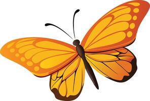 Bright orange butterfly flying, illustrated in a whimsical and colorful cartoon style vector