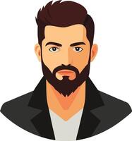 A minimalist illustration of a man with a beard and jacket, symbolizing confidence, style, and a modern look. vector