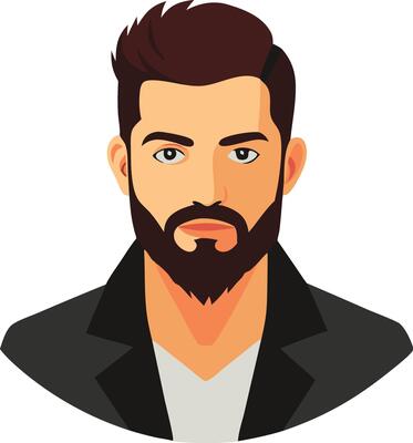 A minimalist illustration of a man with a beard and jacket, symbolizing confidence, style, and a modern look.