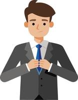 A formal illustration of a man adjusting his tie, symbolizing business, professionalism, and preparation in a modern style. vector