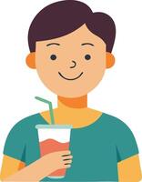 A illustration of a happy boy drinking from a juice box, symbolizing health, refreshment, and childhood fun. vector