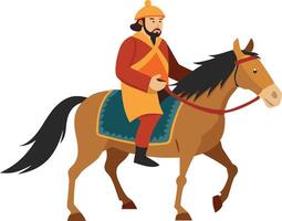 A illustration of a man on horseback dressed in historical armor, symbolizing military history, adventure, and strength. vector