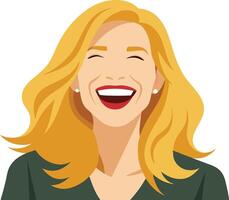 Blonde woman laughing joyfully, illustrated in a bright and cheerful cartoon style vector