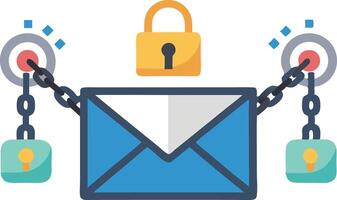 Encrypted email concept with lock icons and chains, illustrated in a colorful flat design vector