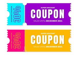 Coupon save 30 percent set of stickers label various color web icon of brand and product promotion flate vector