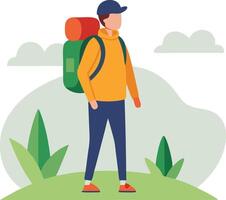 A illustration of a hiker with a backpack, symbolizing adventure, travel, and exploring the outdoors. vector