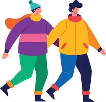 A illustration of two friends walking side by side, enjoying each other's company, symbolizing friendship and connection. vector