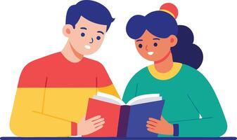 A illustration of two children reading together, symbolizing education, teamwork, and the joy of learning. vector