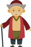 A illustration of an elderly man with a cane, symbolizing aging, wisdom, and life experience. vector