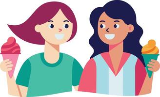 A illustration of two women enjoying ice cream together, symbolizing friendship, fun, and shared moments. vector