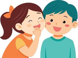 A illustration of a girl whispering a secret to a boy, symbolizing trust, friendship, and shared moments. vector