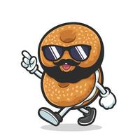 Walking Bagel Mascot Design with Shades and Beard Walking vector