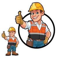Mascot Design of A Construction Worker Giving A Thumb Up vector