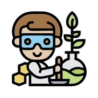 A cartoon scientist is holding a plant in a flask vector