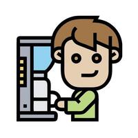 A cartoon man is standing in front of a coffee machine vector