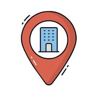 A map pointer with a building in the center vector