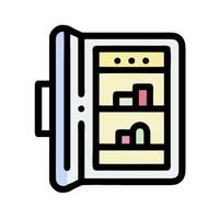 A refrigerator with a door open and a barcode vector