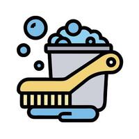 A bucket with a brush and soap in it vector