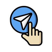 A hand is touching a button with a paper airplane vector