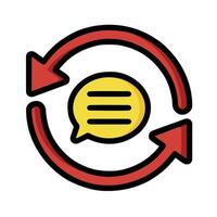A circular icon with a speech bubble and two arrows vector