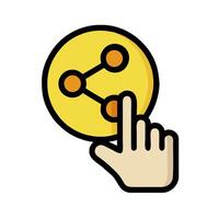 A hand pointing to a yellow circle with a hand on it vector